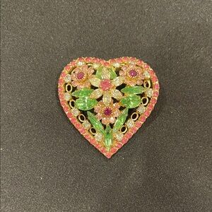 Floral Heart Brooch with Pink and Green Accents